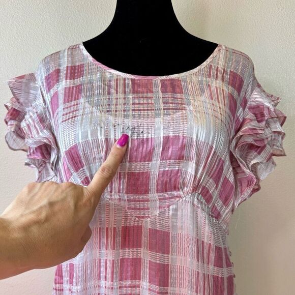 NWT Love Shack Fancy x  Free People Silk Sloane Blush Plaid Silk Maxi Dress XS - Picture 5 of 13